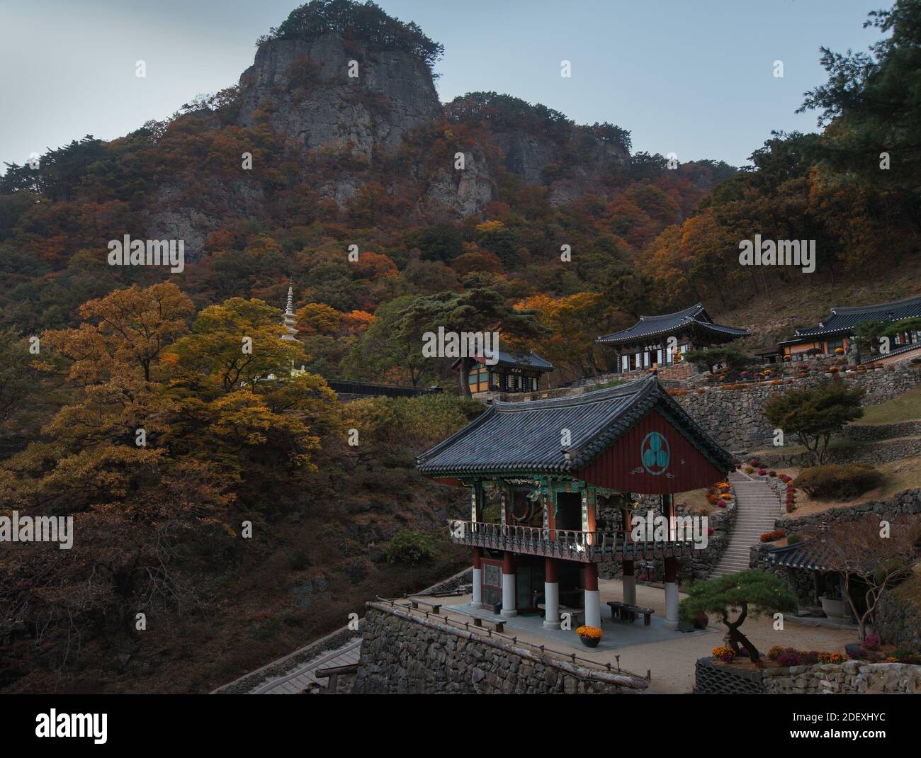 Buddhist Temple during Peak Autumn Colors at Mt. Cheongryang Provincial ...