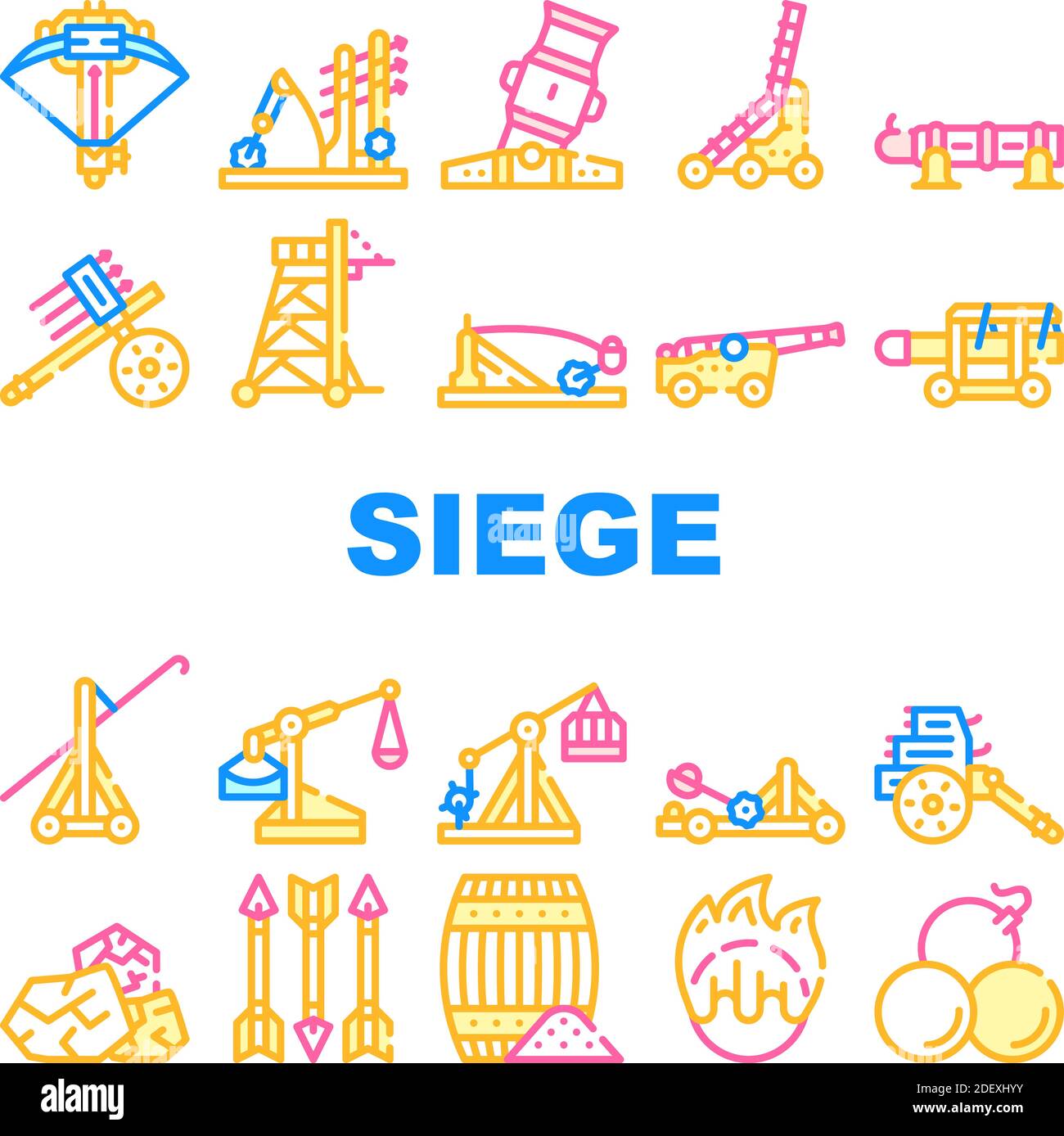 Siege Engine Catapult Collection Icons Set Vector Stock Vector Image