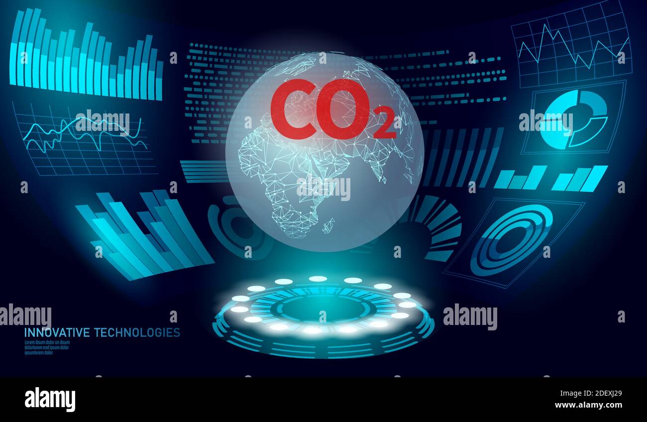 CO2 air pollution planet Earth. Growing graph of damage climatic problem. Ecology environment danger carbon dioxide. Global warming greenhouse balance Stock Vector