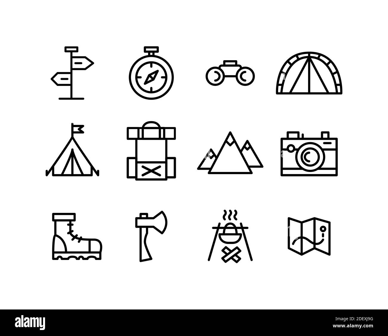 Set of line art travel camping hiking icons Stock Vector Image & Art ...