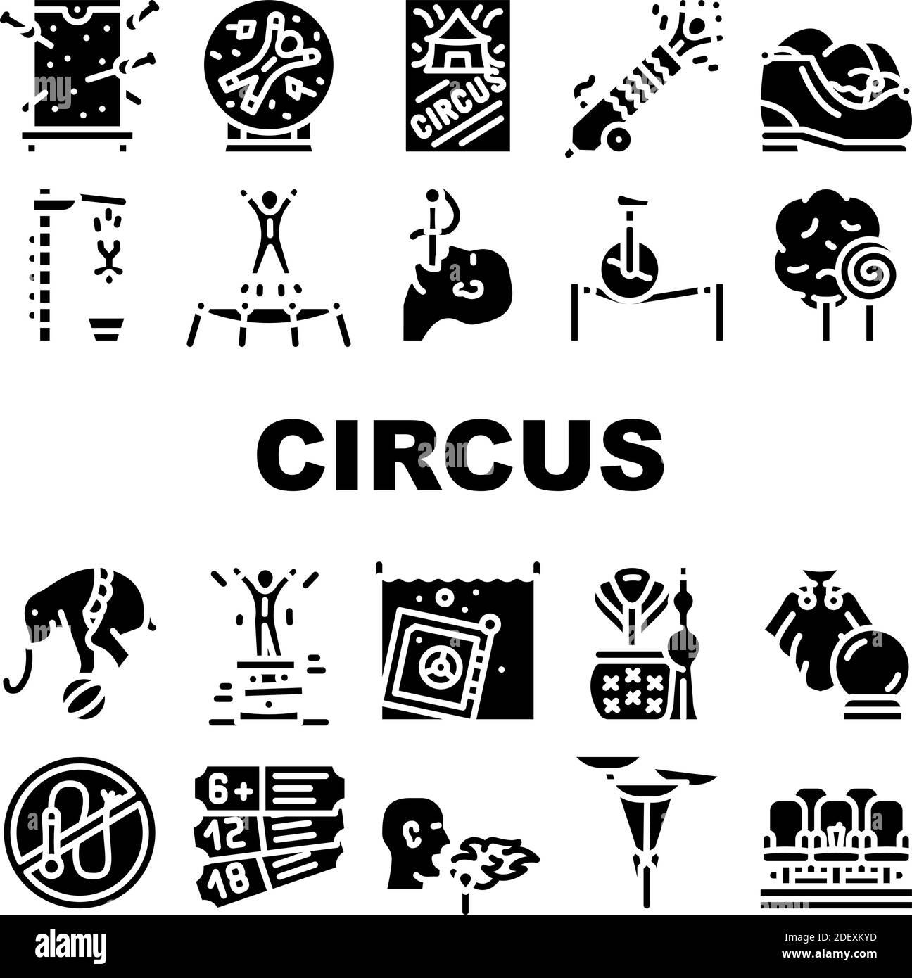 Circus Entertainment Collection Icons Set Vector Illustration Stock ...