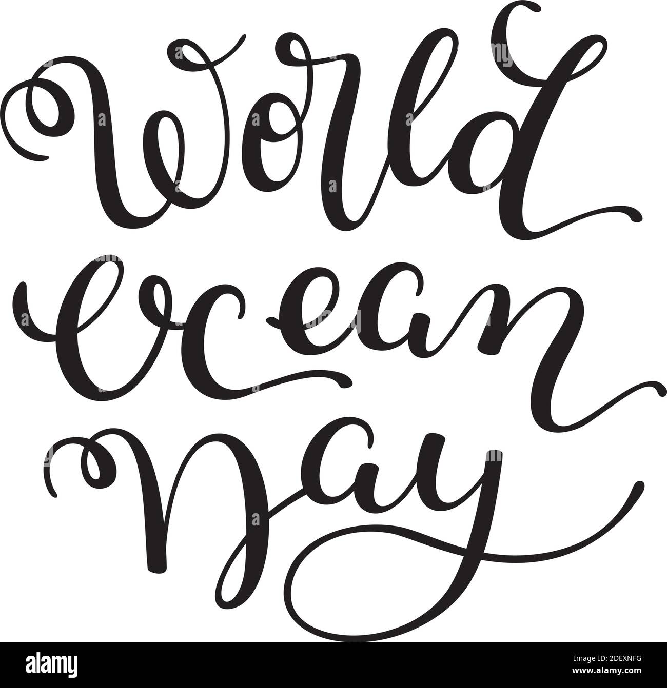 Hand lettering World Ocean Day isolated on white background. Template for card, poster, print. Stock Vector