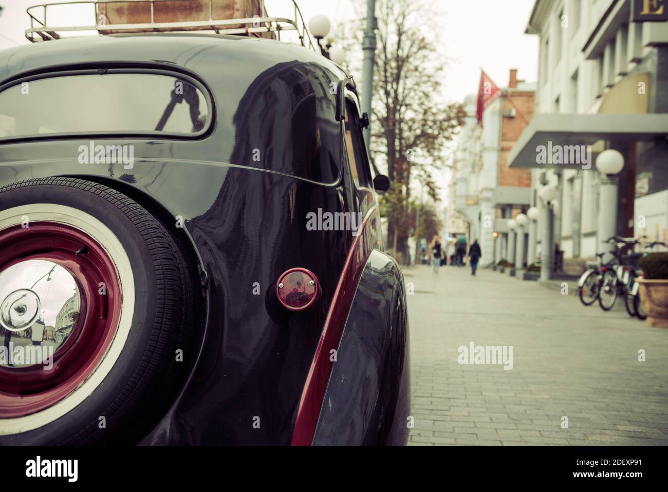 retro car parked at city street Stock Photo - Alamy