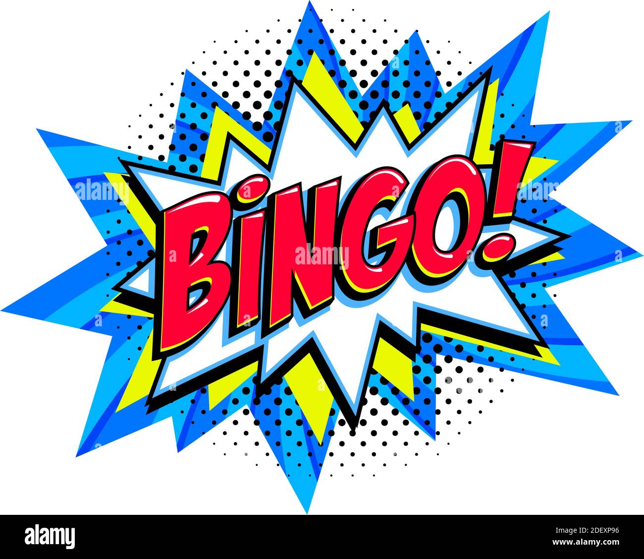 Bingo - lottery blue vector banner. Lottery game background in Comic pop-art style. Cartoon vector illustration. Stock Vector