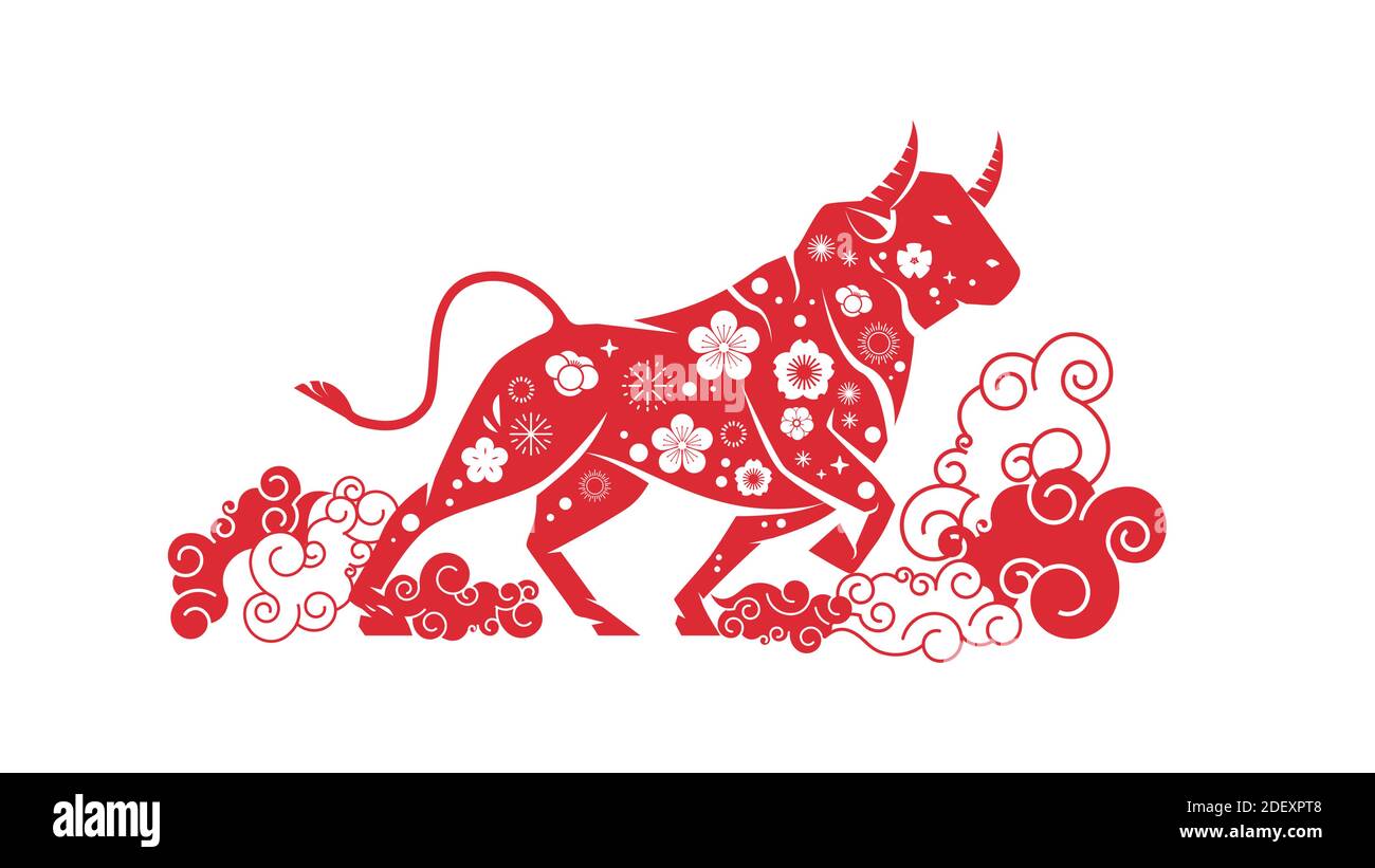 ox bull buffalo icon chinese happy new year poster zodiac sign horizontal vector illustration