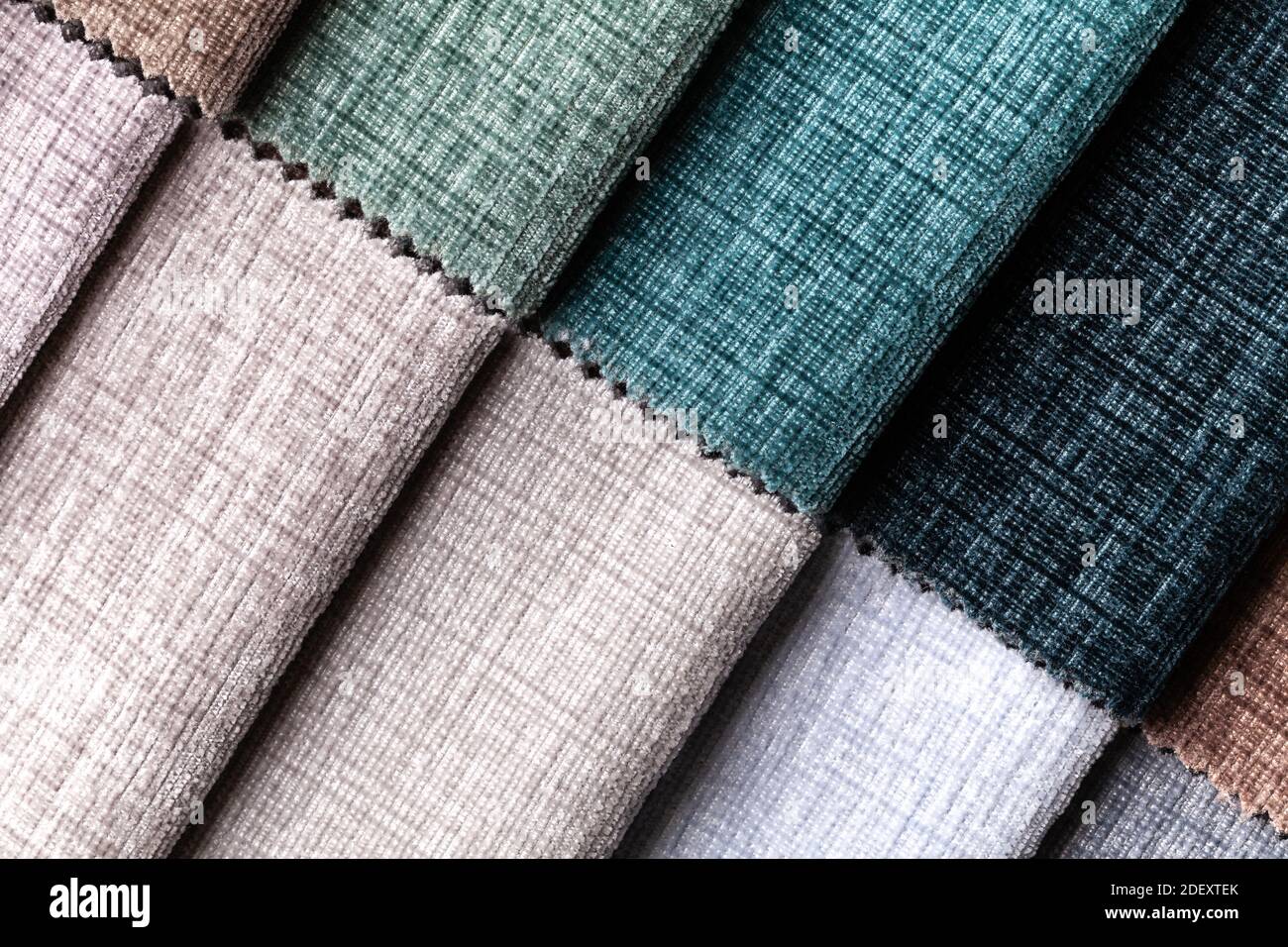 Sample of velvet and velours textile various colors, background