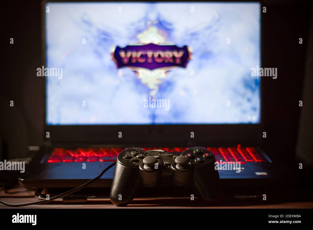 Gaming laptop with a joystick Stock Photo Alamy