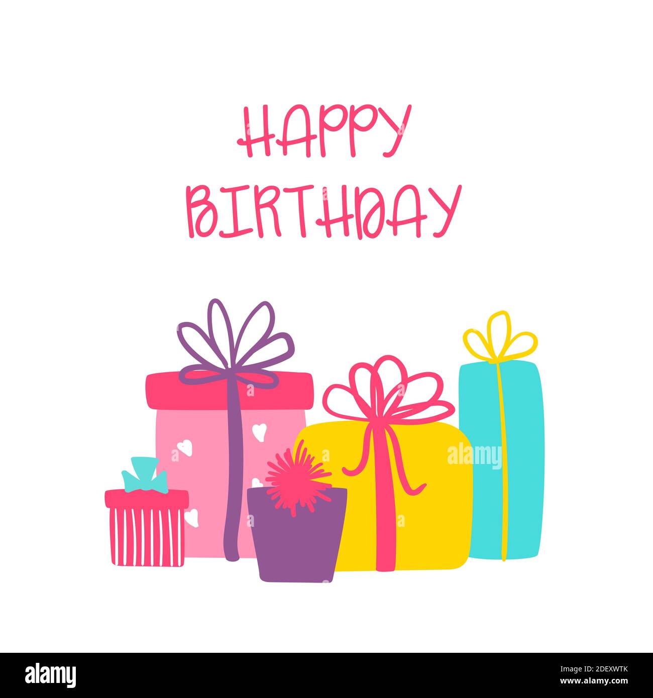 Happy Birthday vector greeting card with cute gift boxes. Minimal card for print Stock Vector