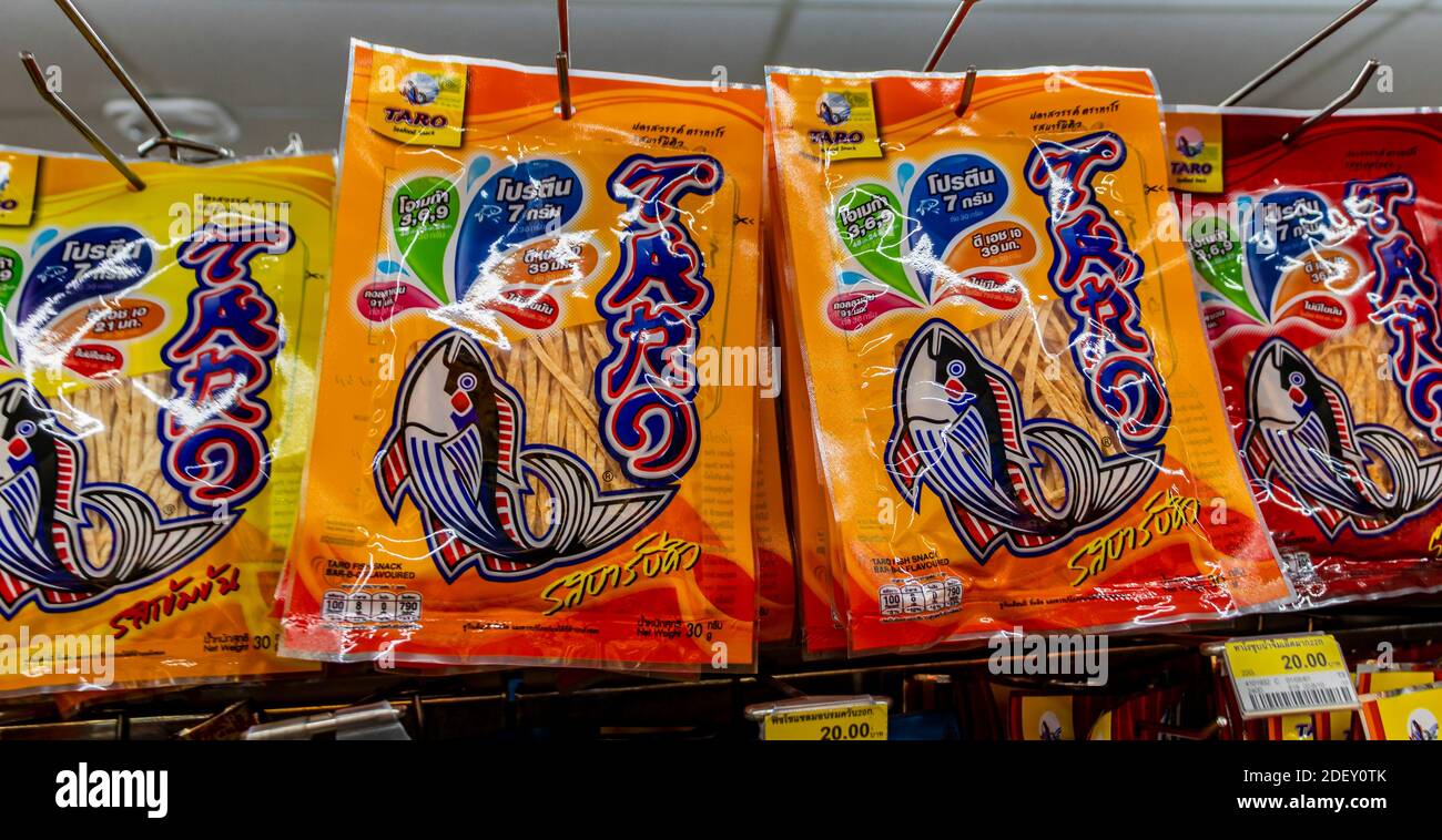 Thai seaweed fish and instant snack products from the supermarket in