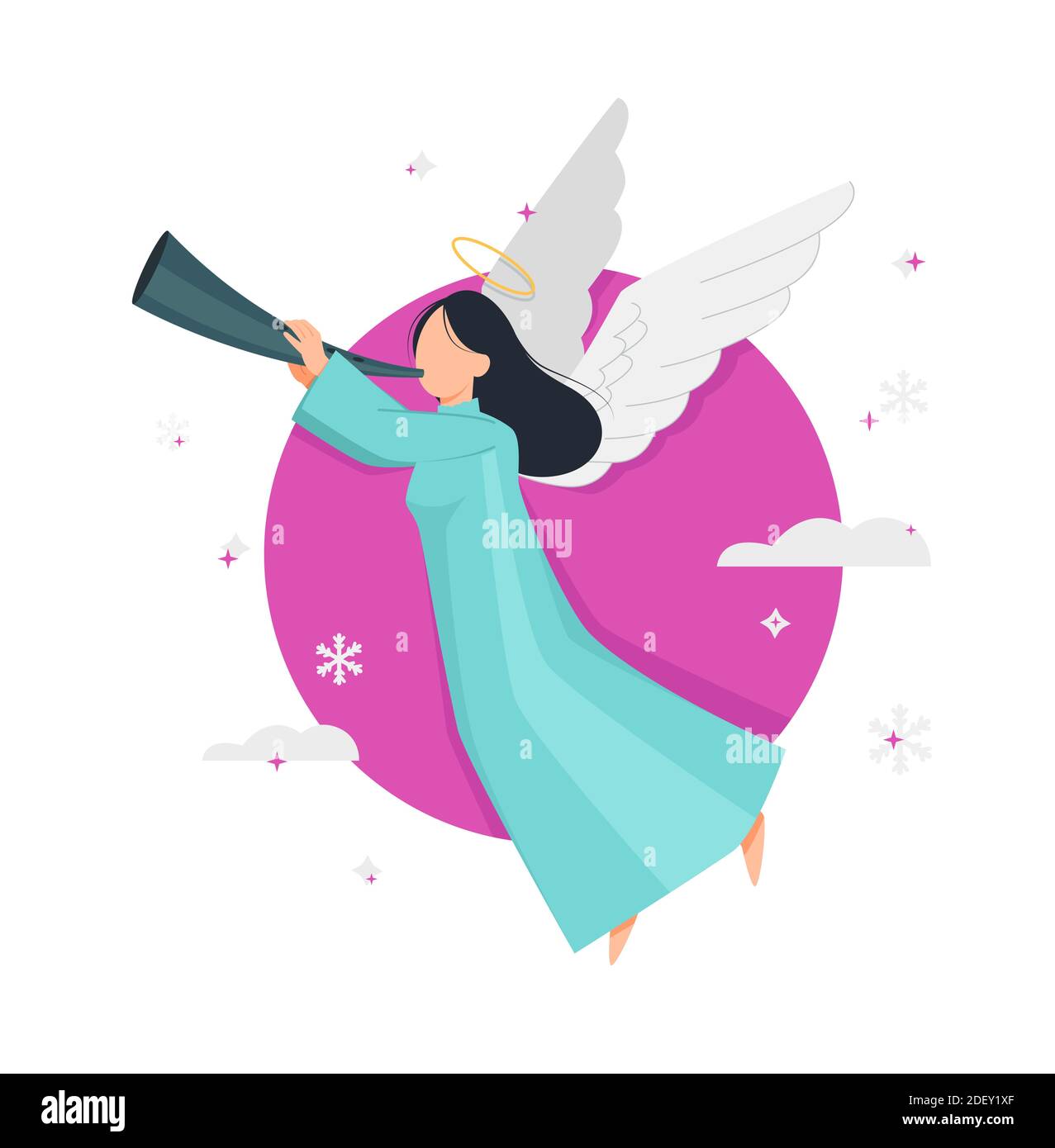 Stock vector. Merry Christmas and Happy New Year 2021. Flying angel cartoon character. Vector illustration Stock Vector