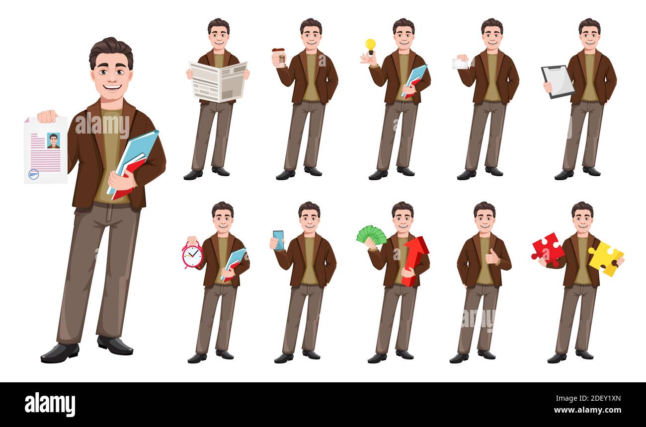 Stock vector businessman cartoon character in flat style, set of eleven ...