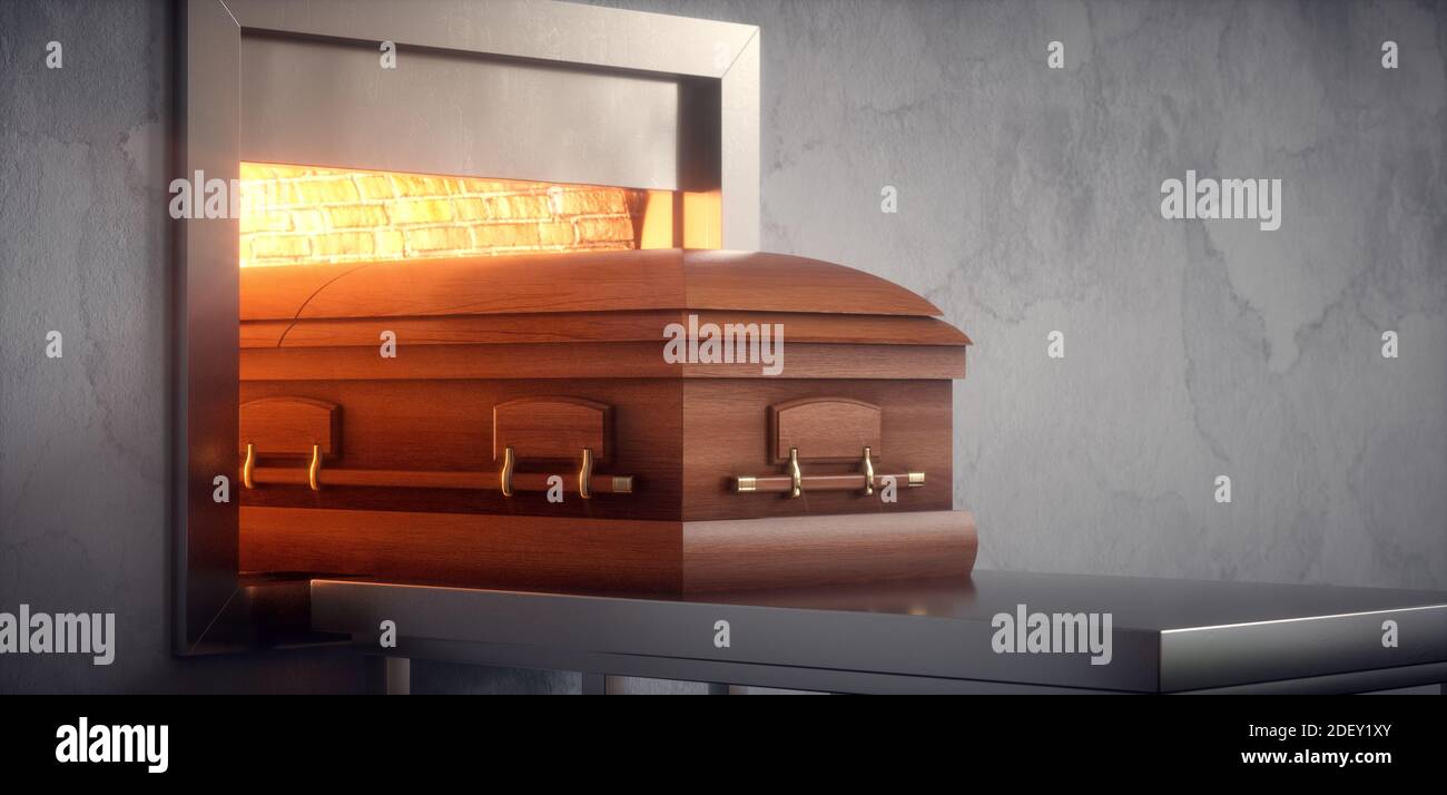 Coffin being cremated in a crematorium Stock Photo Alamy