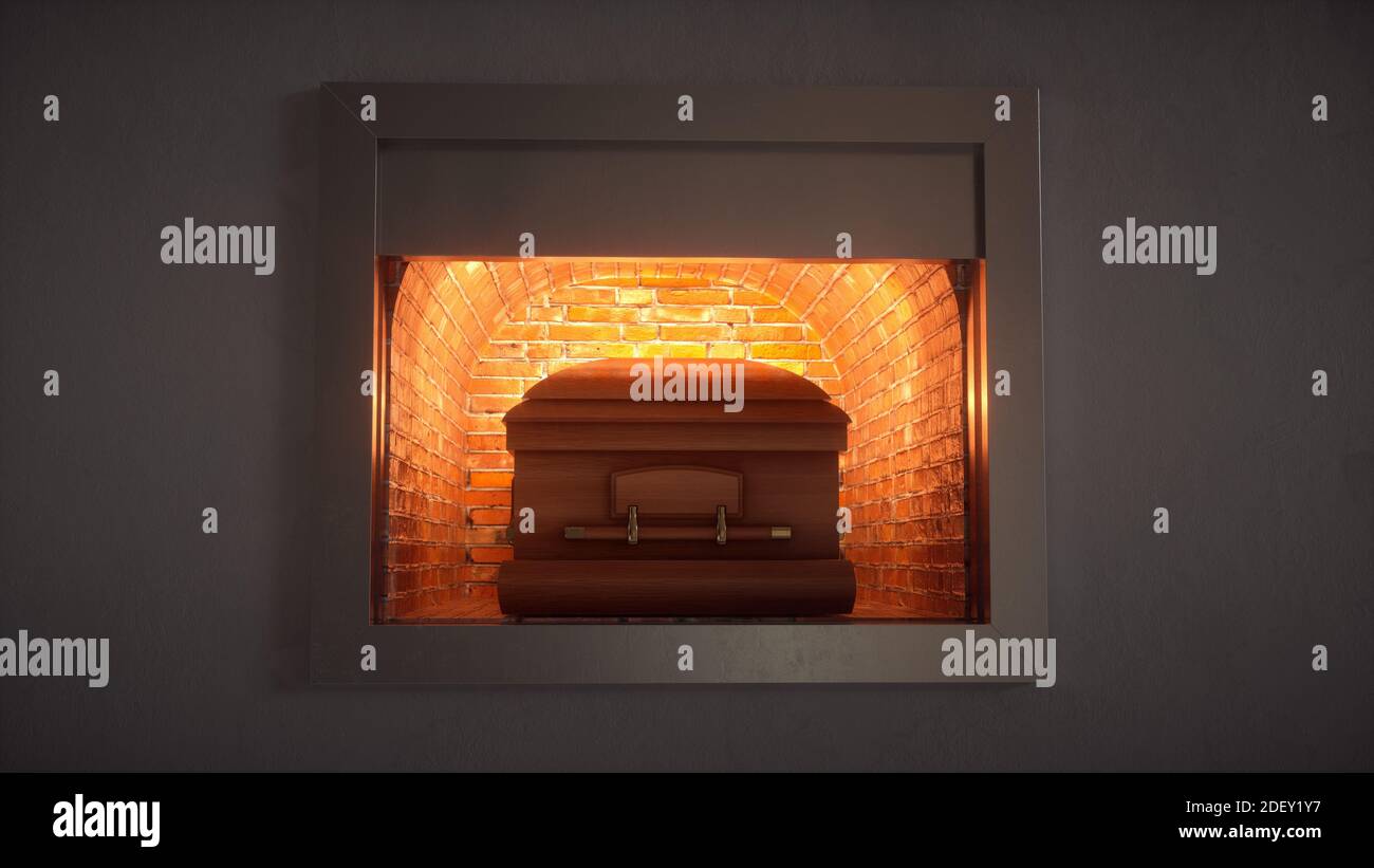 Coffin being cremated in a crematorium Stock Photo Alamy