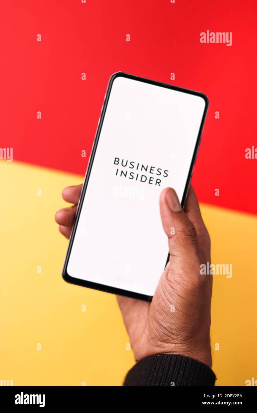 Assam, india - November 29, 2020 : Business insider logo on phone screen stock image. Stock Photo