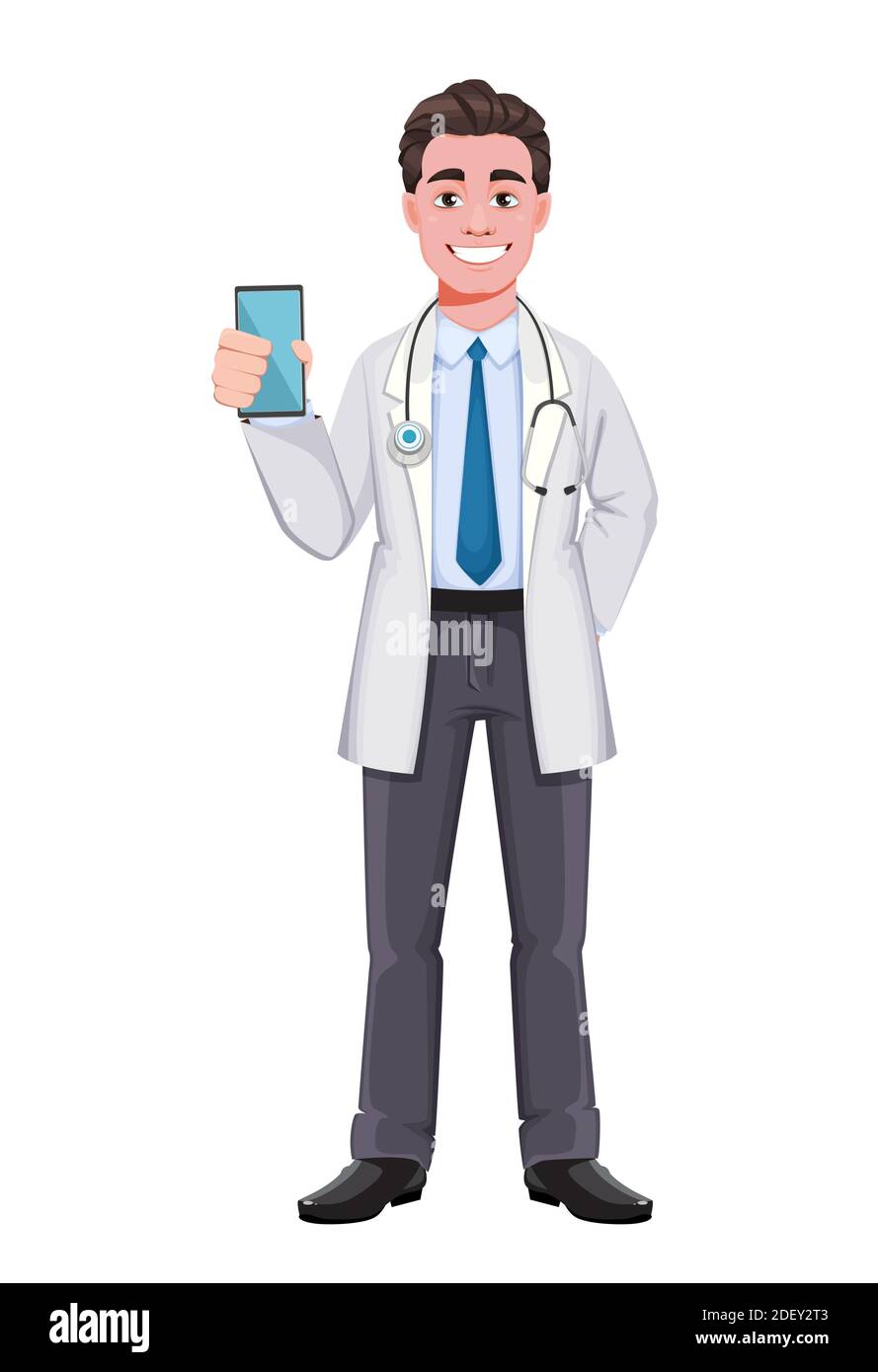 Stock vector cheerful doctor cartoon character. Handsome male ...