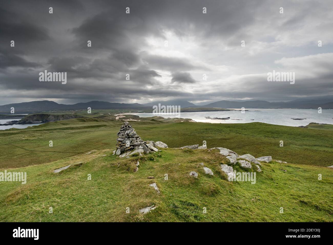 The View from Faraid Head over Balnakeil Bay Under a Threatening Sky, Sutherland, Scotland, UK Stock Photo