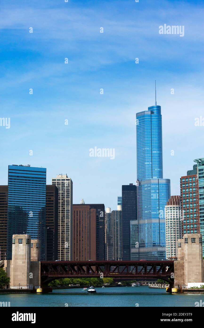 Lake Shore Drive Bridge over Chicago River, View from Lake Michigan