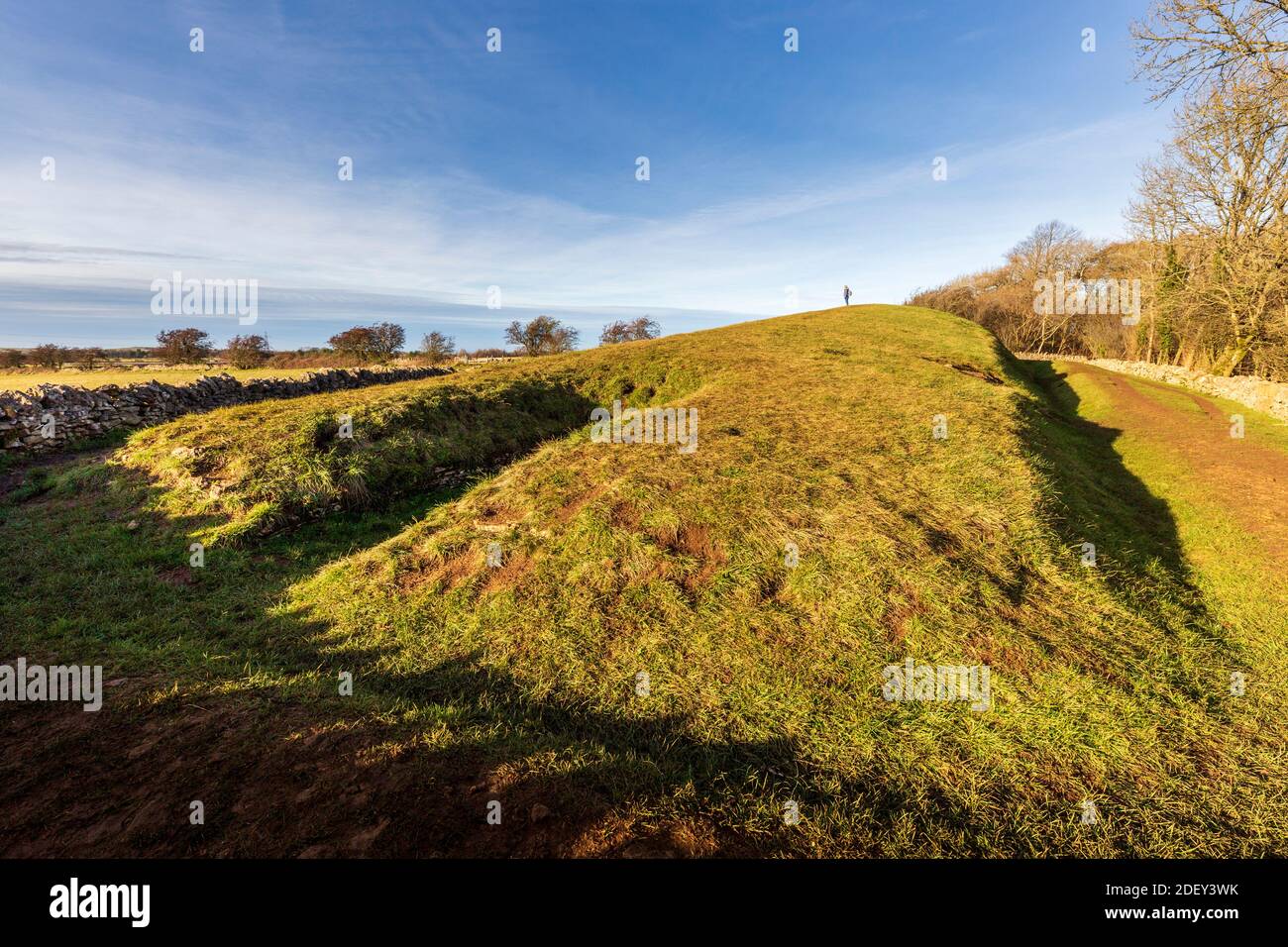 A winter afternoon view of the southern burial chamber of Belas Knap Neolithic Long Barrow on Cleeve Hill, Gloucestershire, England Stock Photo
