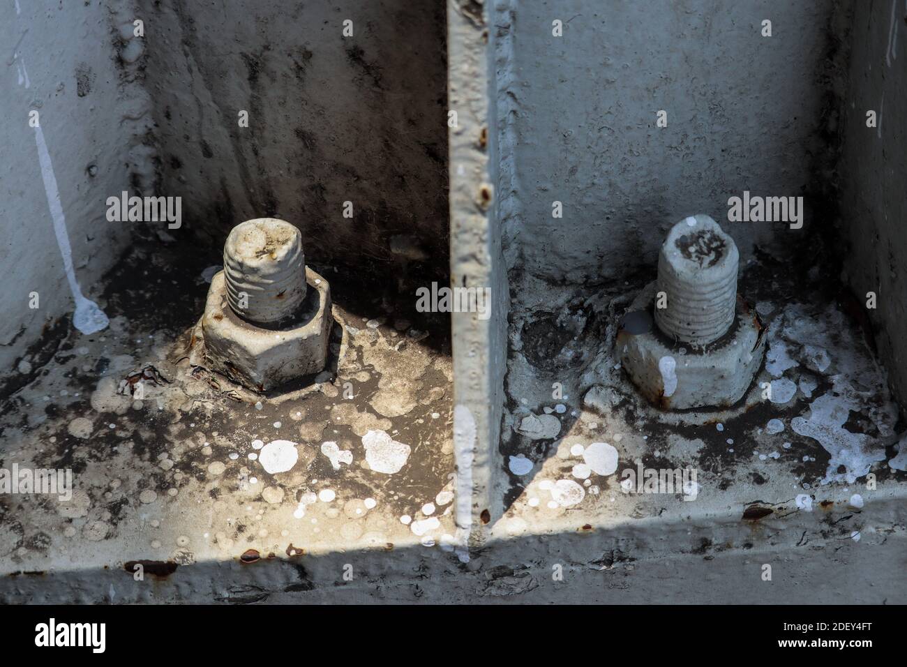 two nuts exposed to sunlight gray paint, suitable for construction Stock Photo
