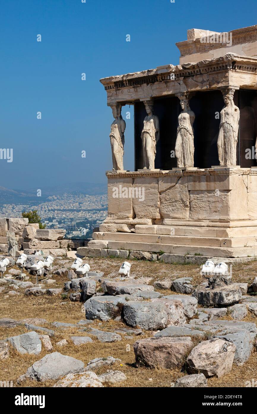 Porch of the Caryatids, The Erechtheion (or Erechtheum), Acropolis, Athens, Greece Stock Photo