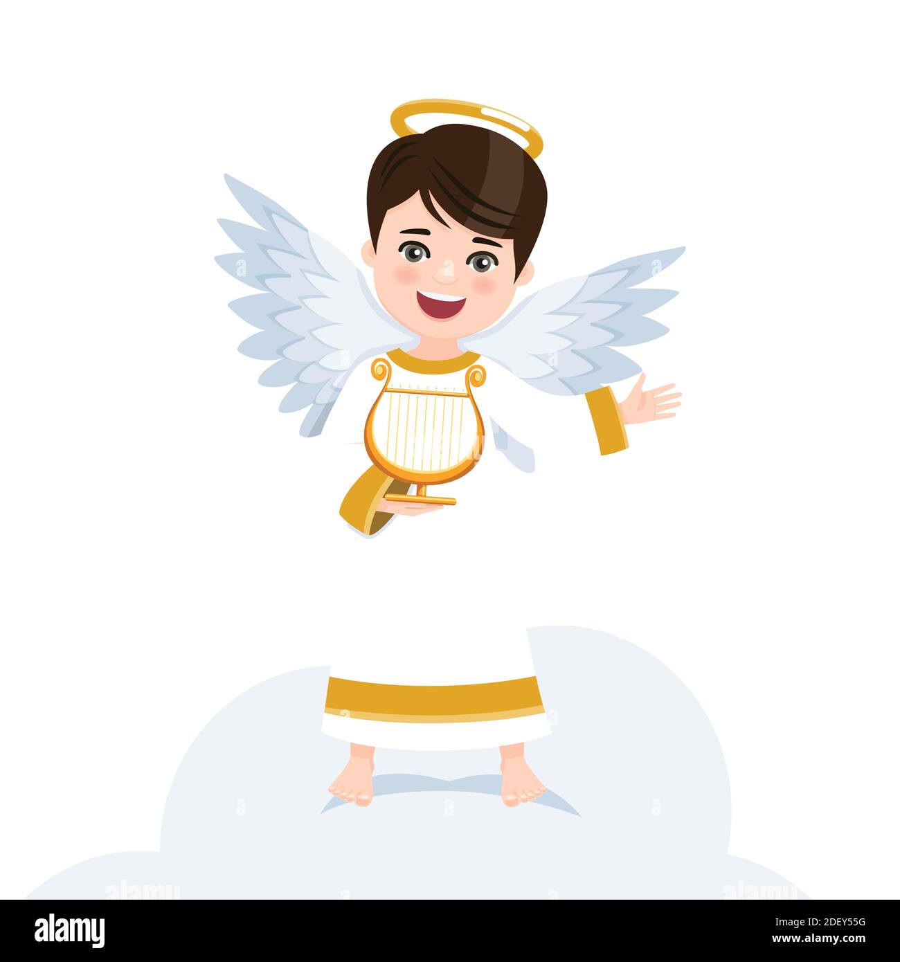 Angel playing the harp on white background. Isolated flat vector ...