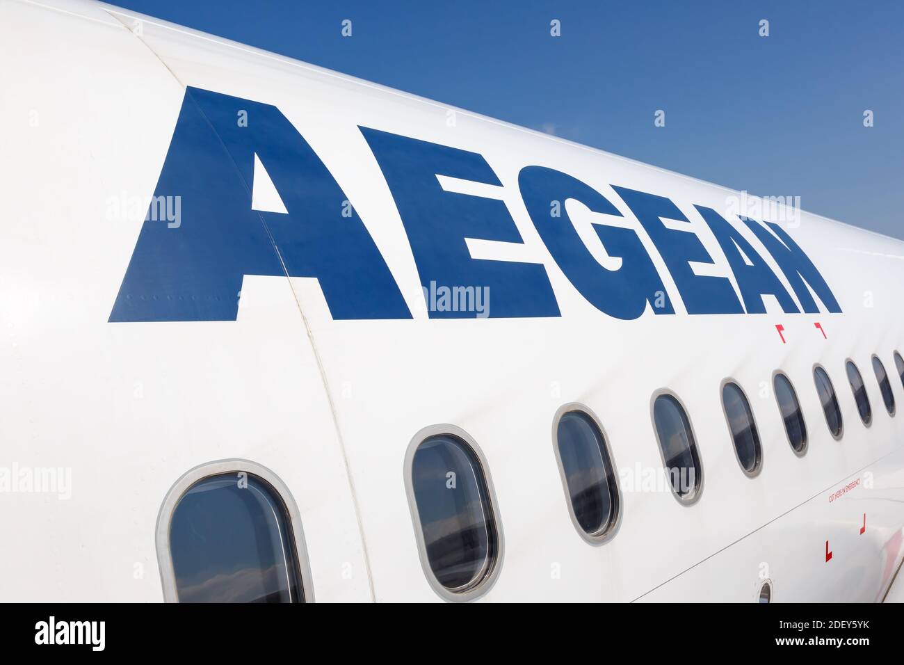 Heraklion, Greece - September 14, 2018: Aegean Airlines Logo Airbus airplane at Heraklion Airport (HER) in Greece. Stock Photo