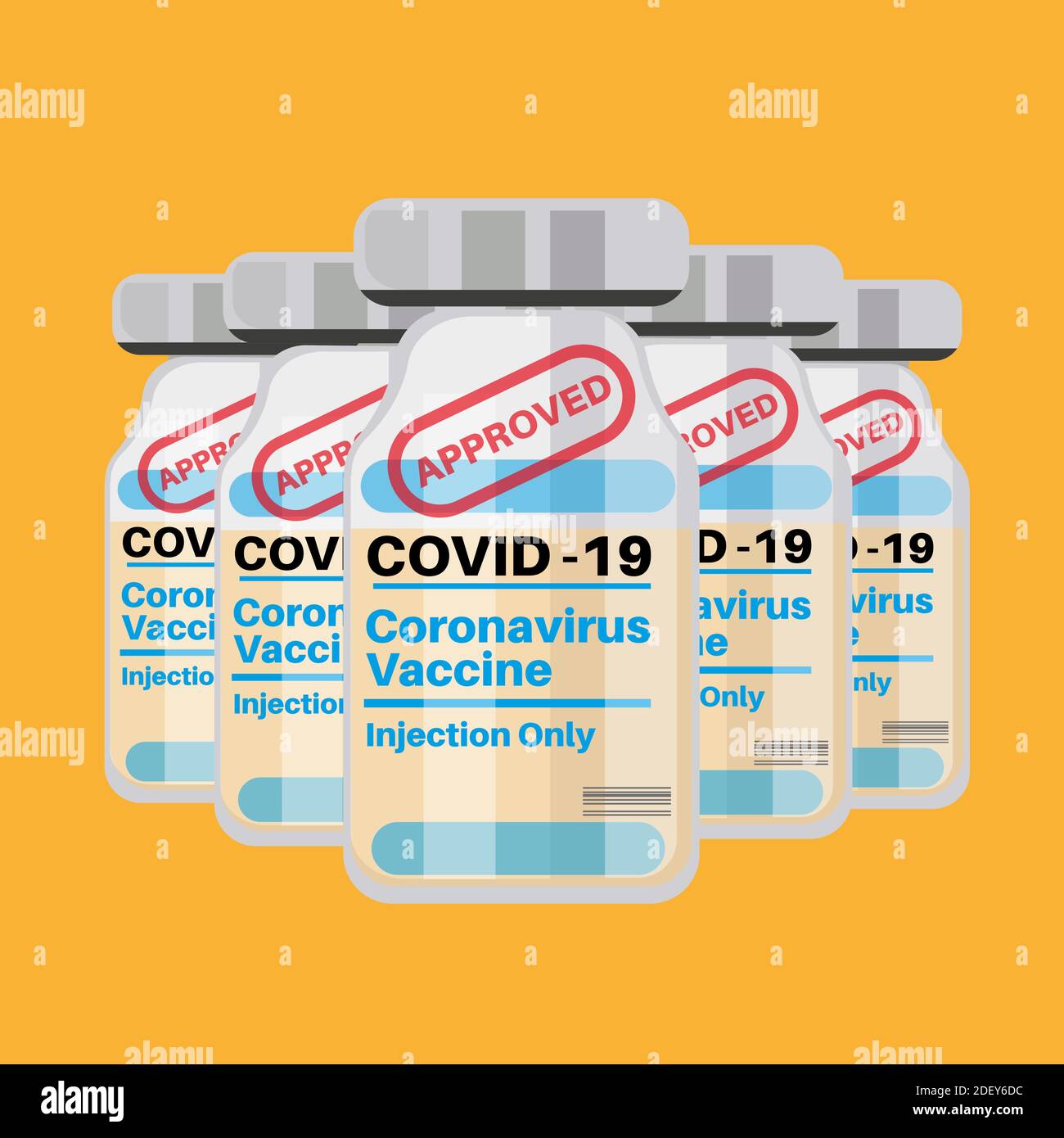 Covid vaccine approved for use - covid-19 vaccination vector on a yellow background Stock Vector
