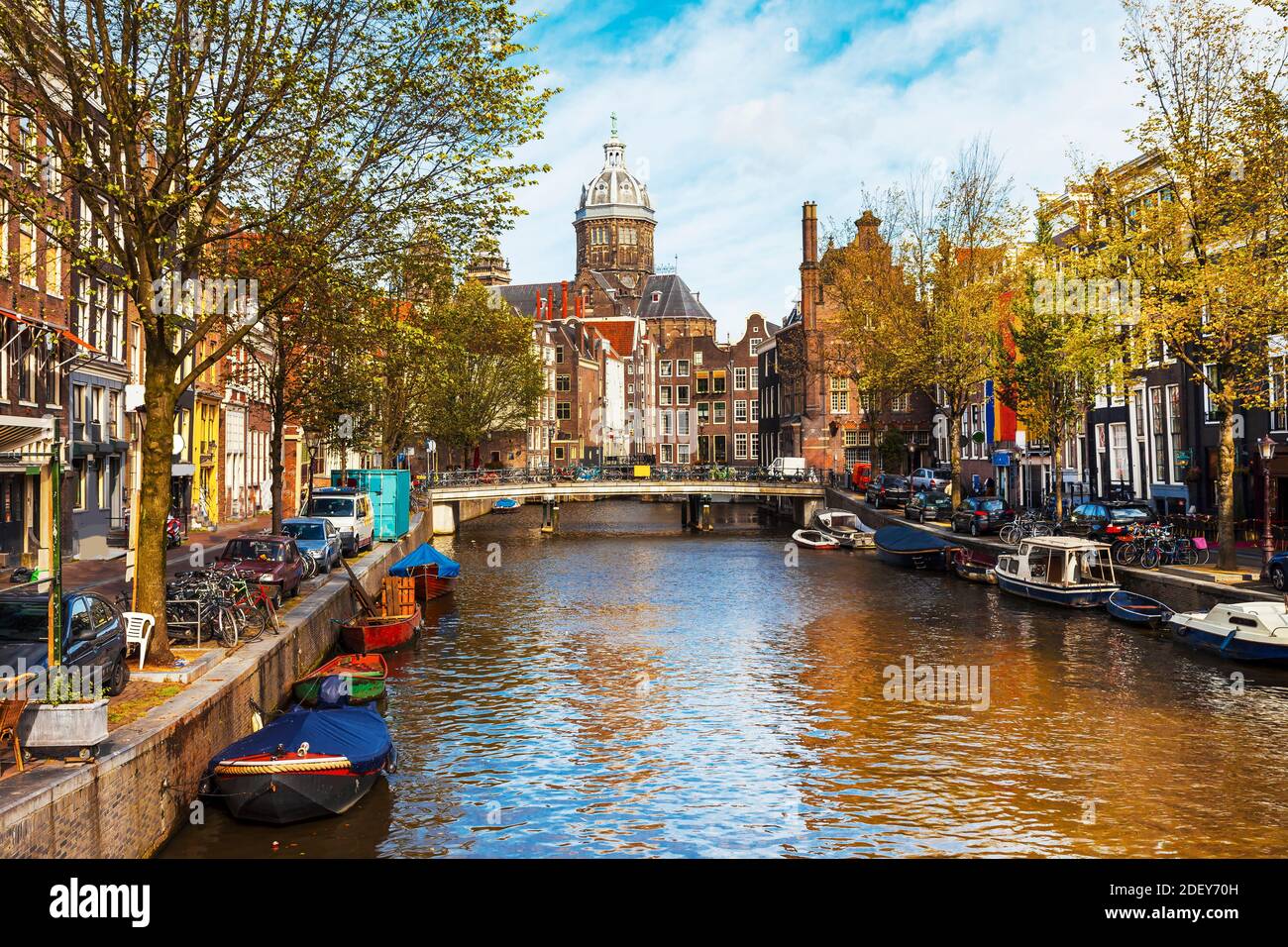 Romanti canals of beautiful Amsterdam , capital city of Netherlands Stock Photo