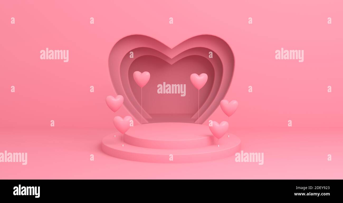 pink podium with hearts for valentine's day - 3D rendering Stock Photo ...