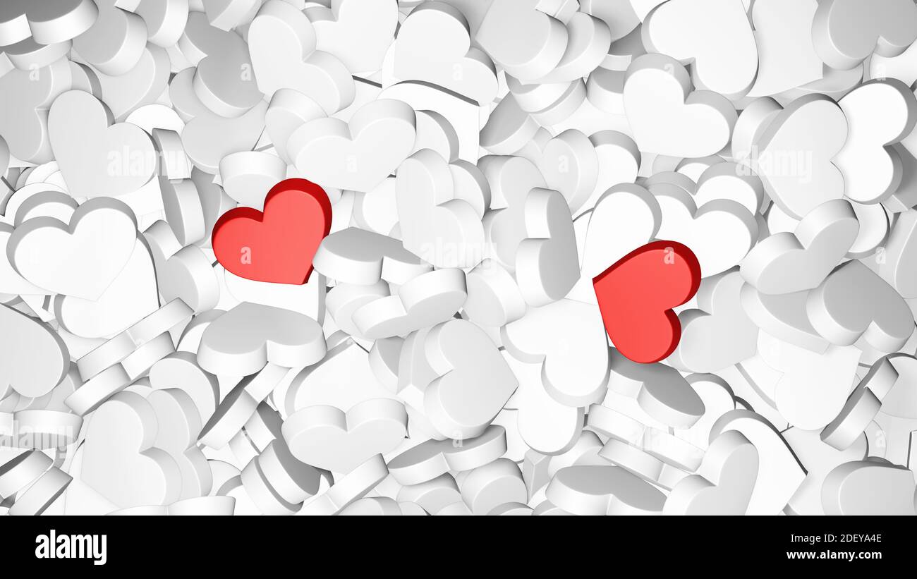 Valentine's love background with white hearts and two red hearts. 3D ...