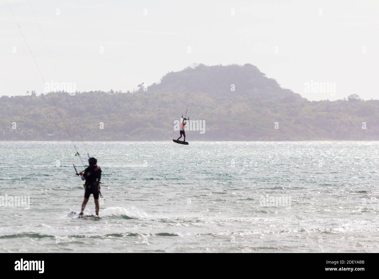 Kiteboarding at Capusan Beach in Cuyo, Palawan, Philippines Stock Photo