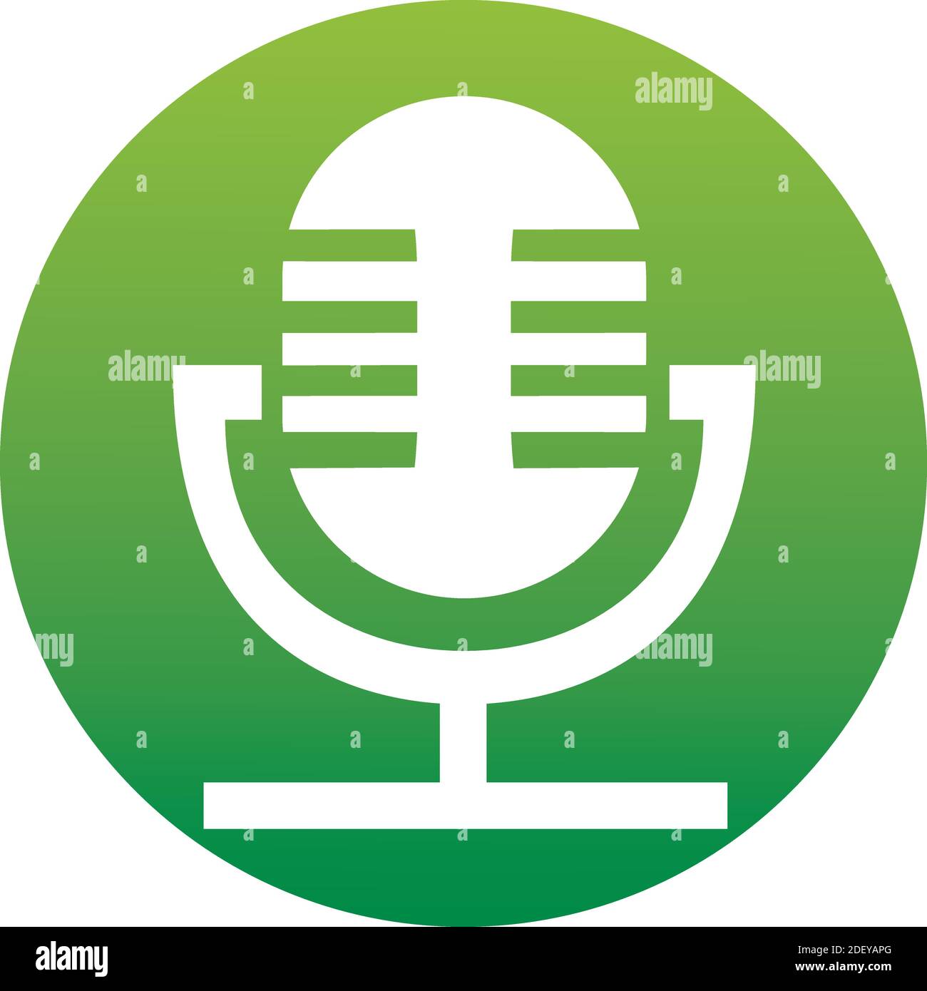 Vector retro microphone icon in green gradient circle isolated on white background. Icon of a set. Stock Vector