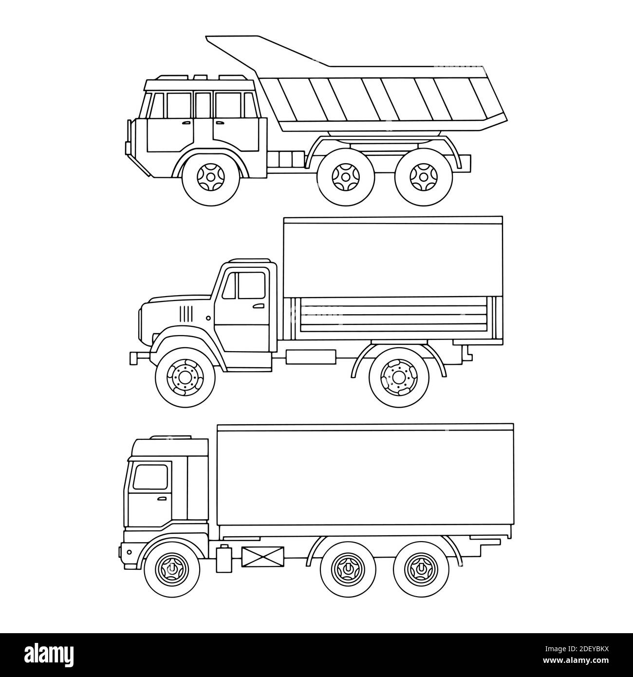Trucks outline set. For coloring books. Vector illustration. Stock Vector
