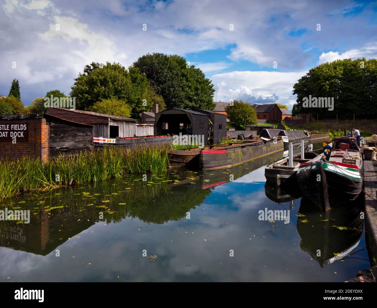 Canal boats at the Boat Dock at the Black Country Living Museum in Dudley West Midlands England UK Stock Photo