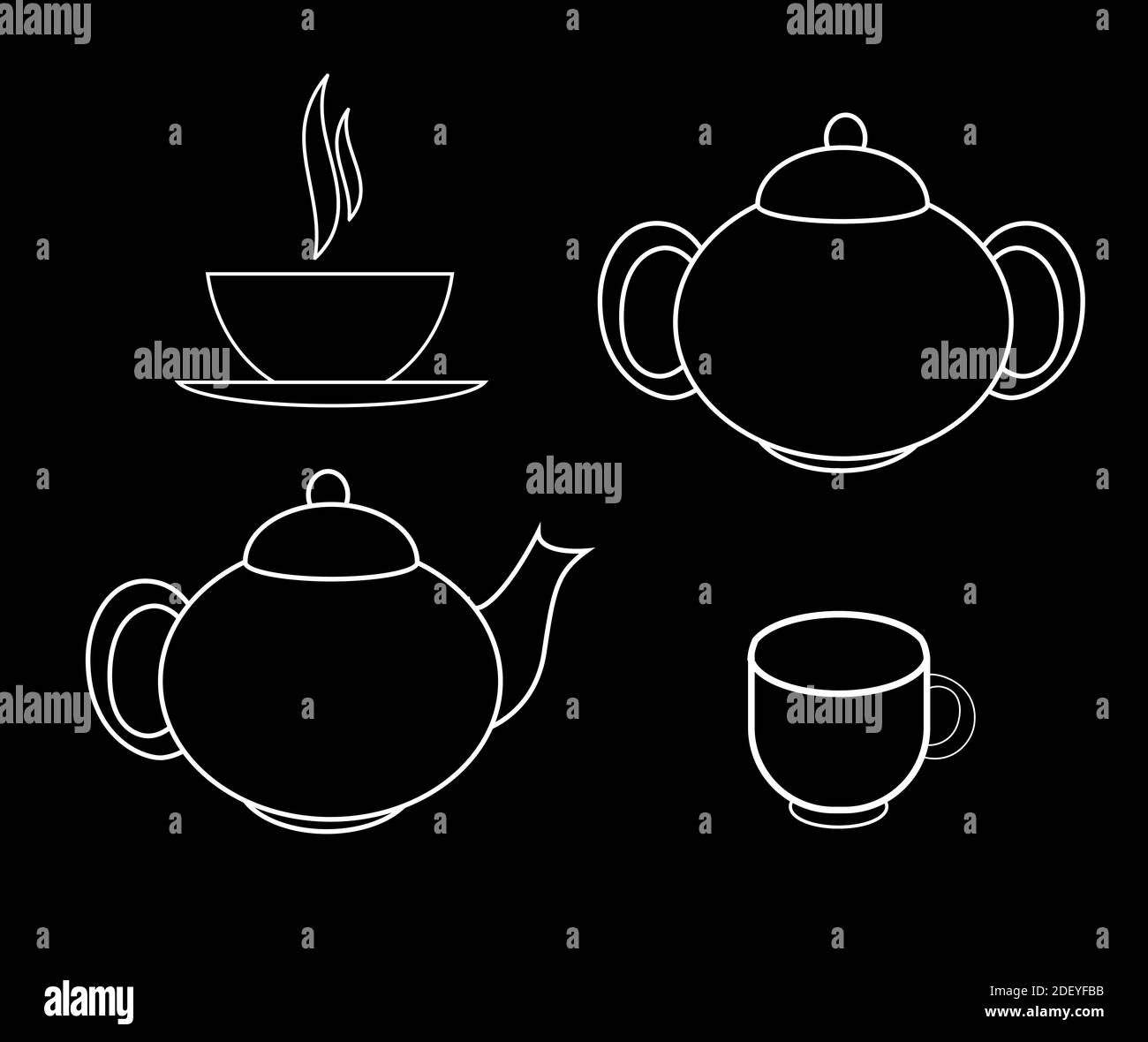 Food icons on black background Black and White Stock Photos & Images ...