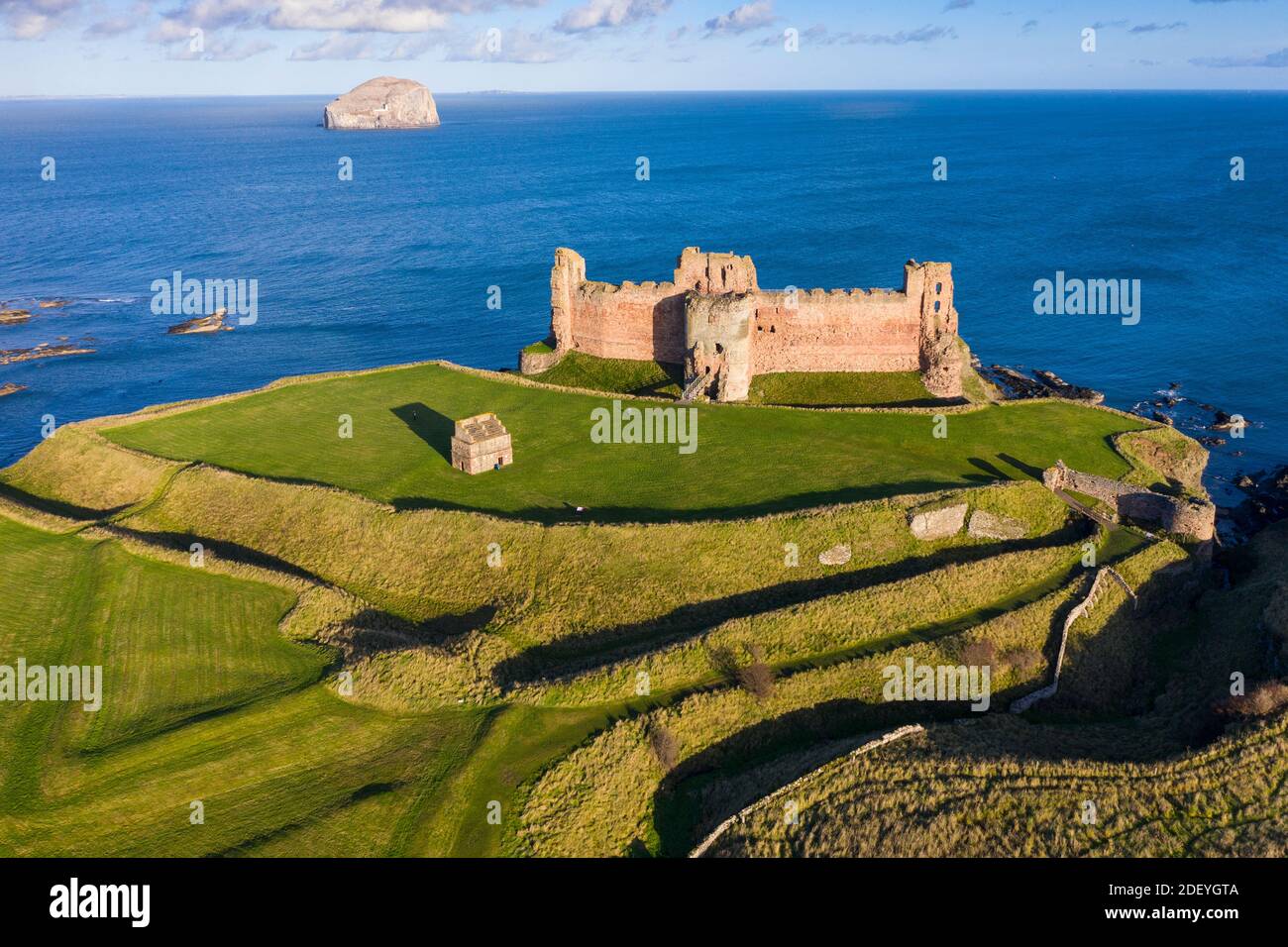 Aerial view of Tantallon Castle in East Lothian, Scotland, UK Stock Photo