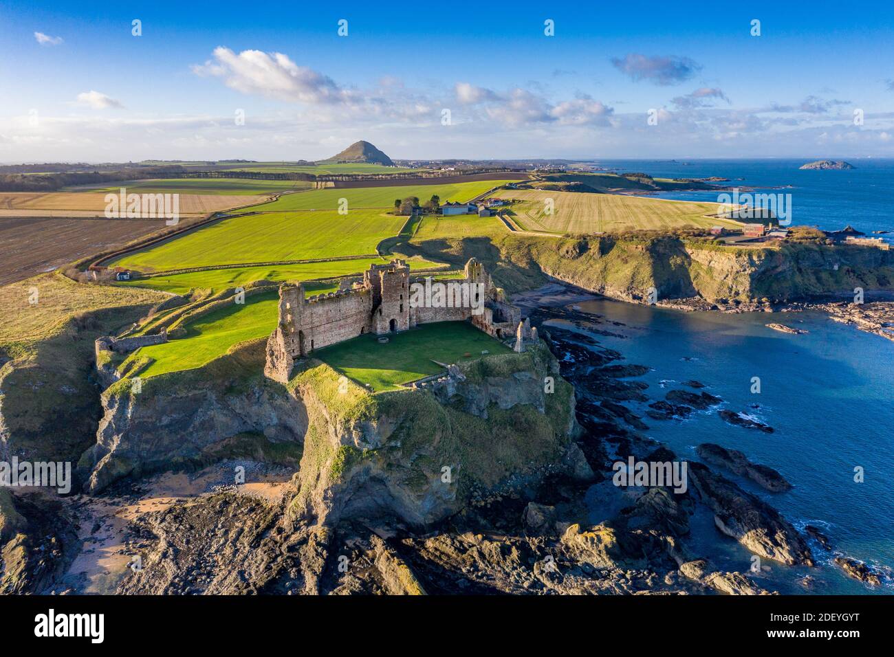 Aerial view of Tantallon Castle in East Lothian, Scotland, UK Stock Photo