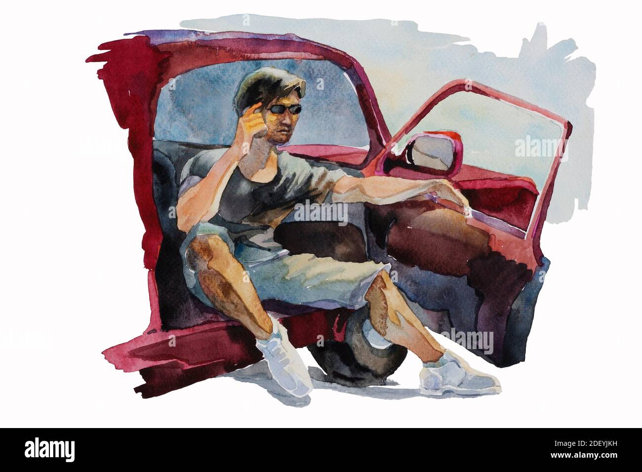 Man Open The Door Of His Car To Talk Mobile Phone Stock Photo Alamy