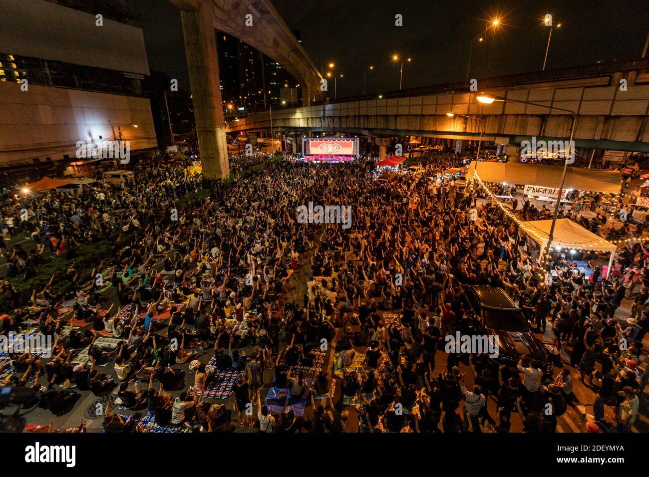 December 2, 2020, Bangkok, Bangkok, Thailand: Thousands of pro democracy protesters gathered in Bangkok's busy Ha Yek Lat Prao Intersection to protest the verdict made by Thailand's constitutional court regarding the legality of Prime Minister Prayuth Chan O Cha's residence in army housing despite having left military service over six years ago.  The court found that there was no violation of the code of ethics made by his continued occupation. (Credit Image: © Adryel Talamantes/ZUMA Wire) Stock Photo