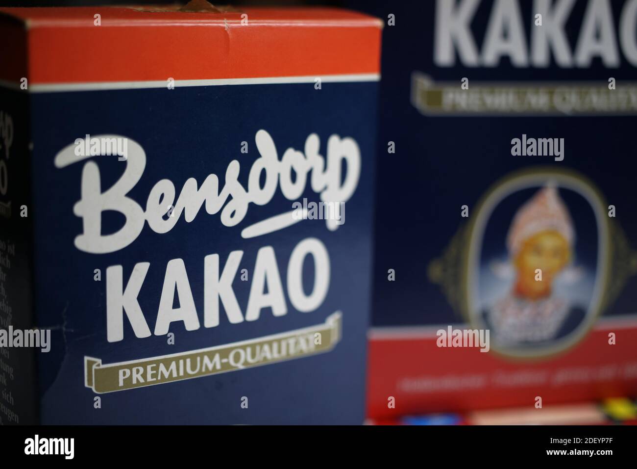 Viersen, Germany - May 9. 2020: Close up of isolated packet swiss Bensdorp hot chocolate powder Stock Photo