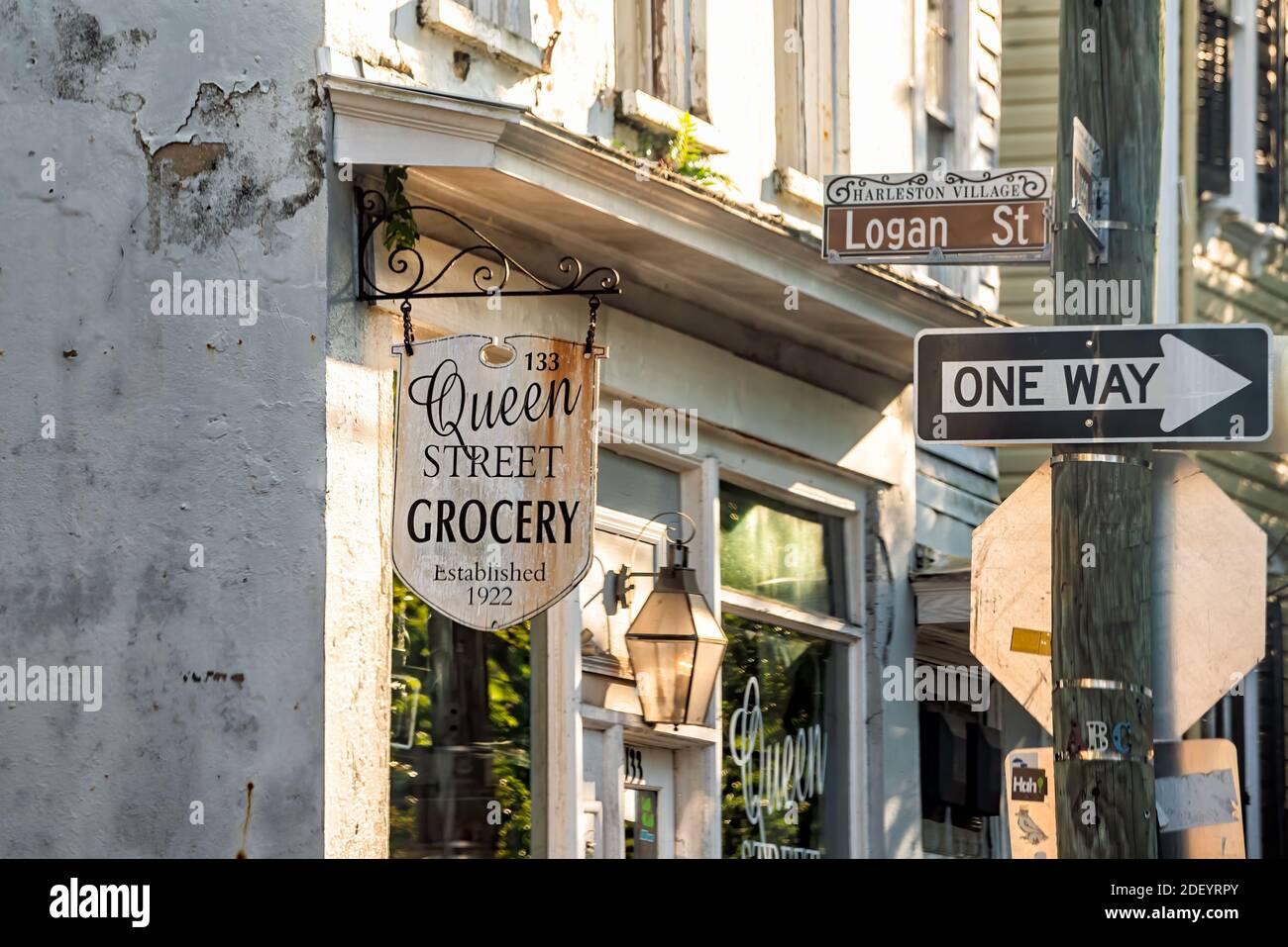 Charleston, USA May 12, 2018 Downtown city district Queen street in South Carolina in