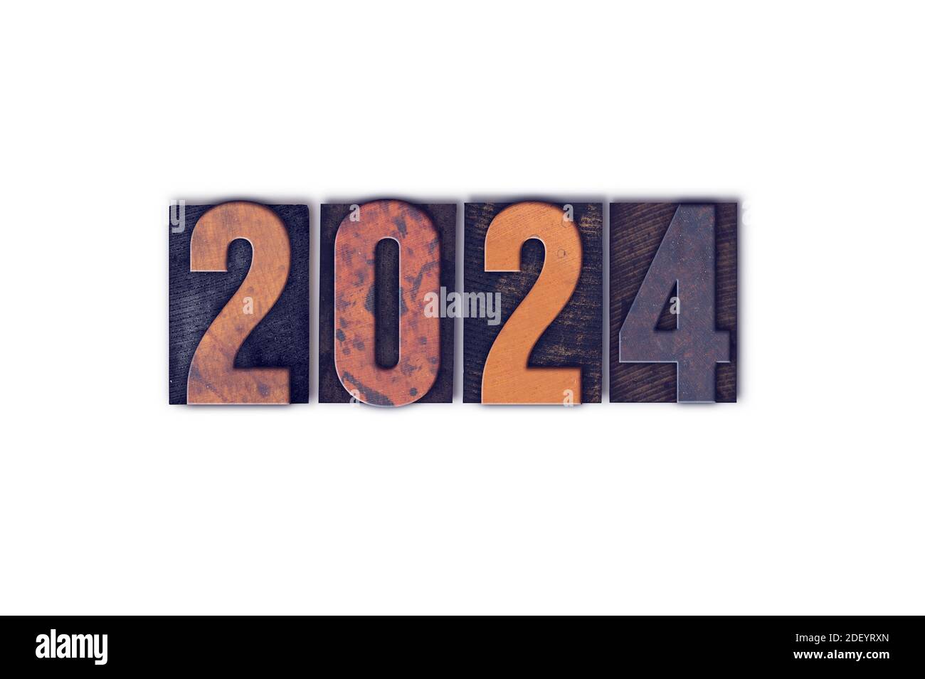 The year 2024 written in old vintage letterpress type Stock Photo Alamy
