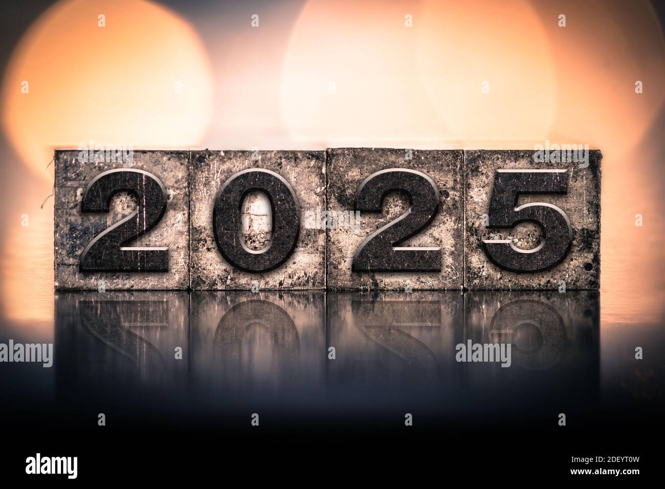 The year 2025 written in old vintage letterpress type Stock Photo Alamy