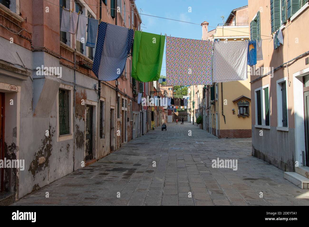 Sestiere di Castello in Venice with its characteristic buildings, with canals, bridges and alleys. Stock Photo
