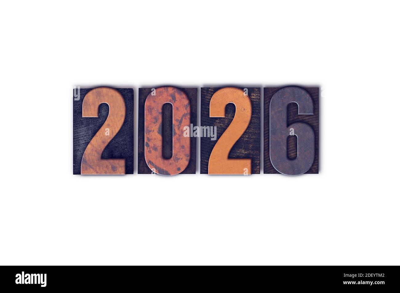 The year 2026 written in old vintage letterpress type Stock Photo Alamy