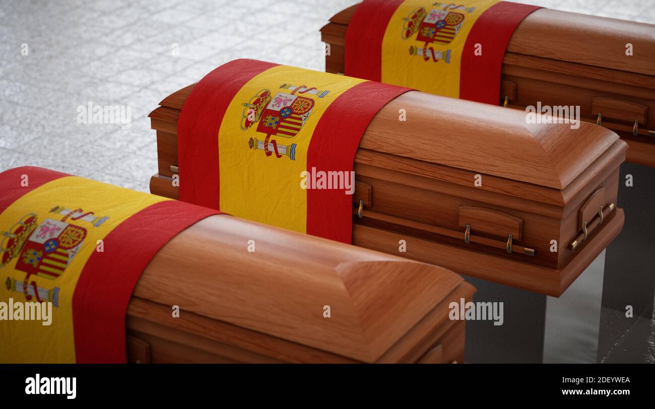 State funeral in Spain. Coffins in the national pavilion Stock Photo