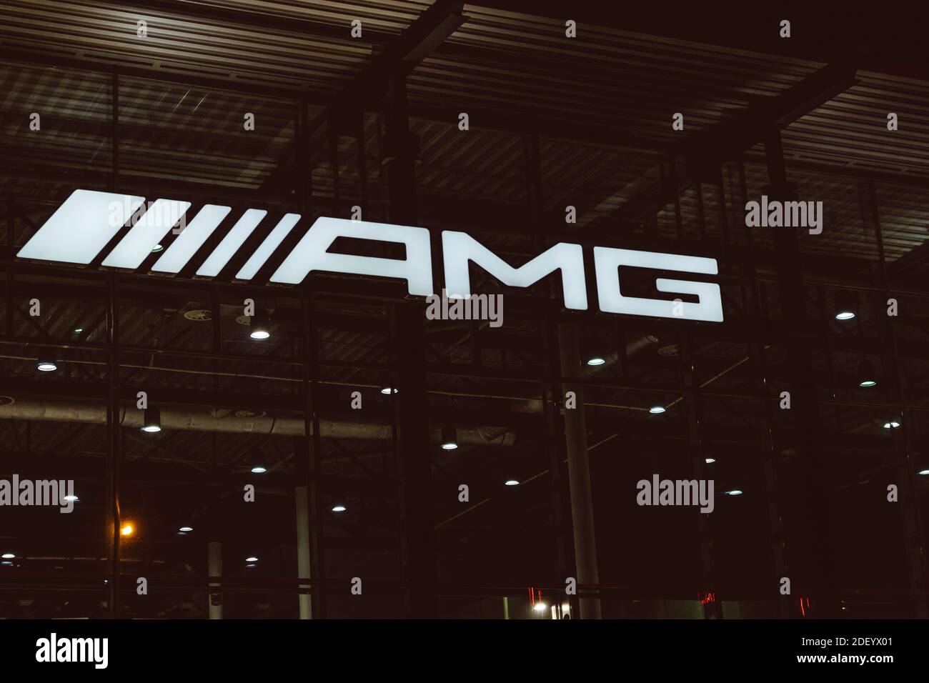 mercedes amg logo dealer showroom luxury car brand global auto Stock