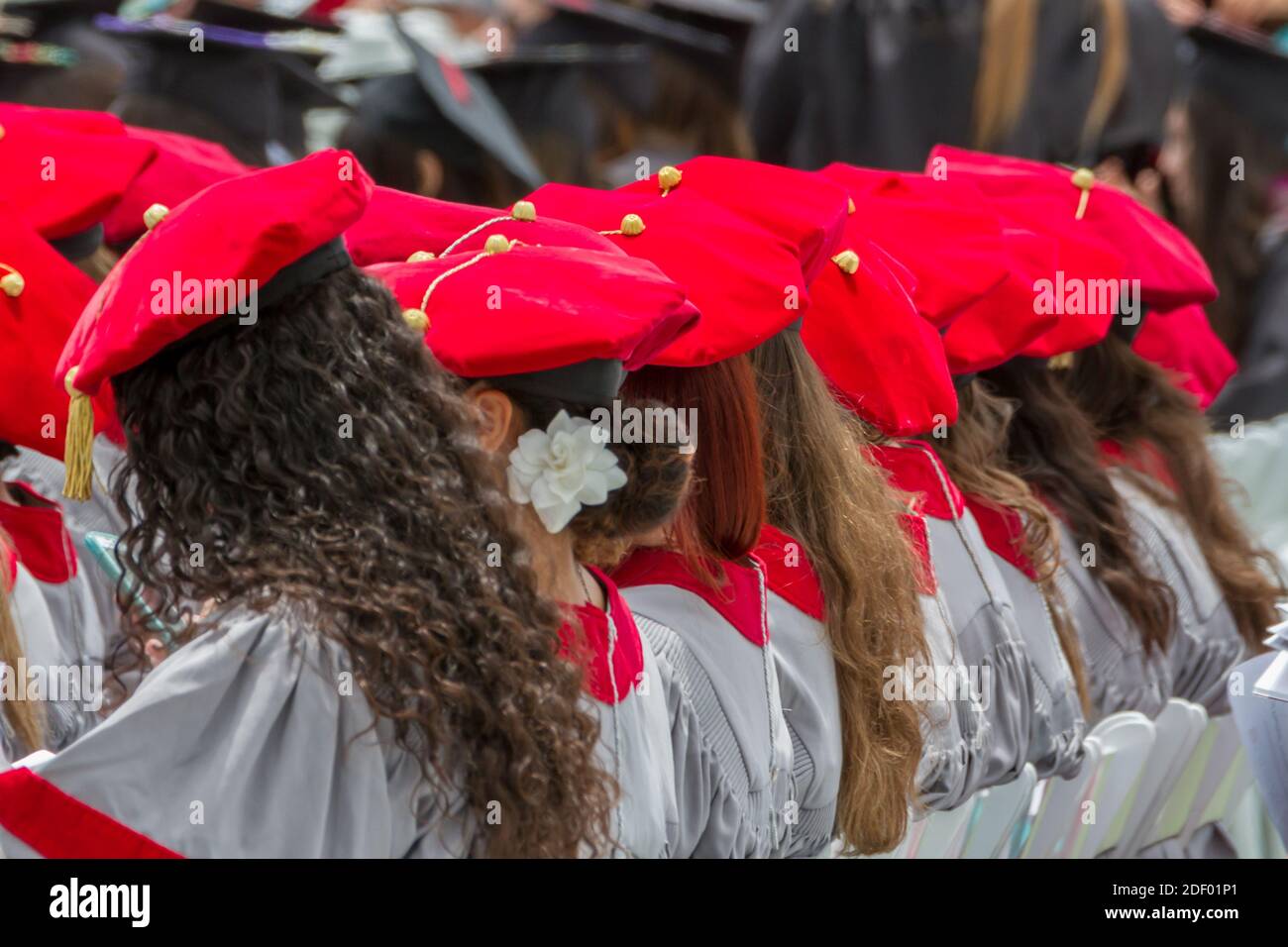 Full Spectrum Graduates - Recipients of the doctorate degree with a variety of hair colors and styles. Chapman University, Orange, California, USA Stock Photo