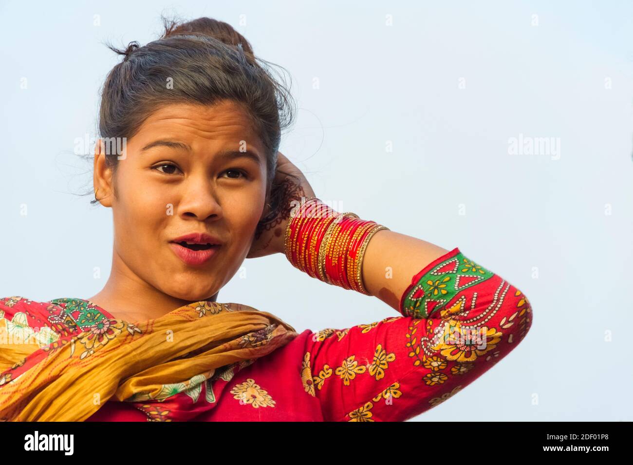 Portrait of a Nepalese girl, Tupche, Nuwakot District, Province 3, Nepal Stock Photo