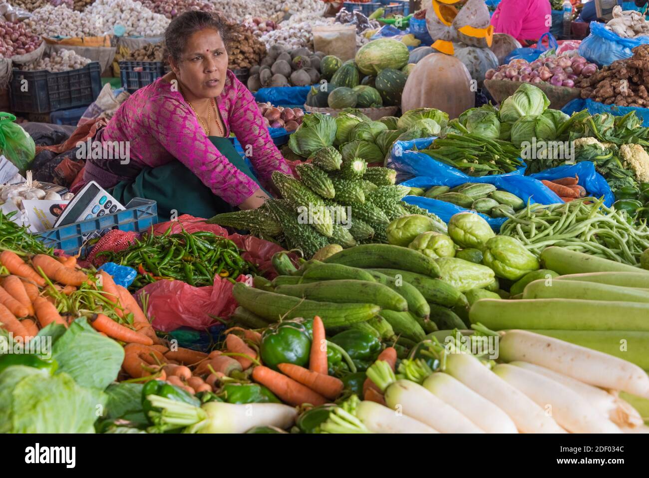 Selling vegetable at the market, Kathmandu, Nepal Stock Photo